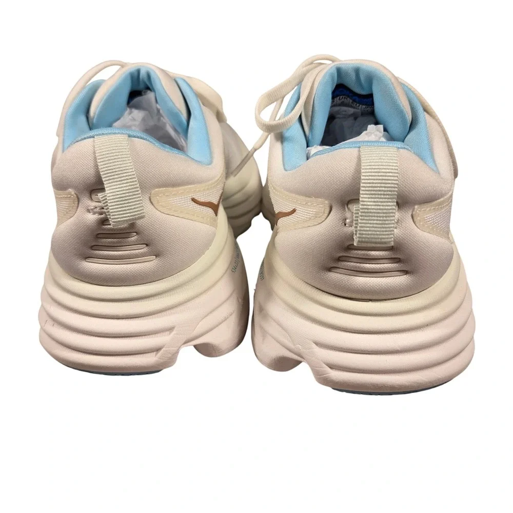 Hoka Bondi 8 Womens Road Running Shoes White Blue Rose Gold 7.5B 1127896